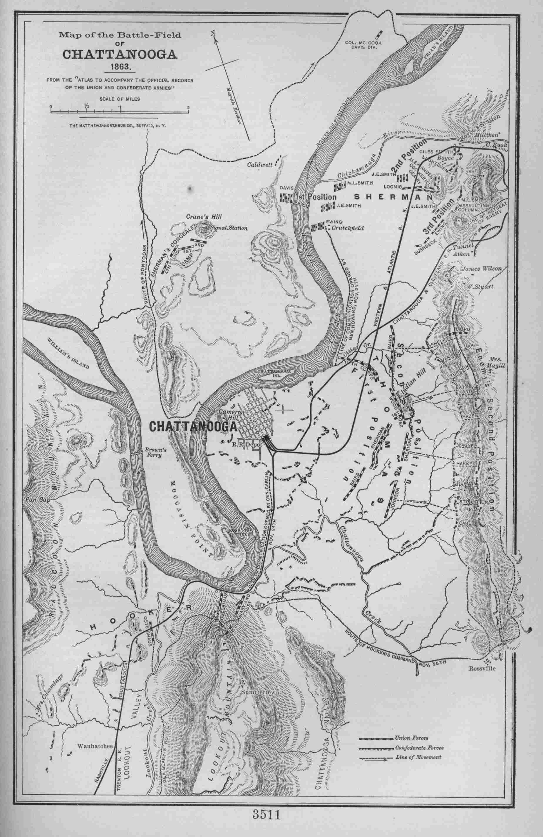 Map of the Battlefield of Chattanooga. 1863.