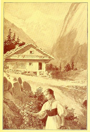 Girl with chalet in background