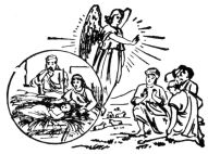 manger scene, angel and shepherds