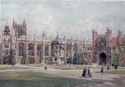 THE GREAT COURT, TRINITY COLLEGE

The largest at either University or in Europe. We see the Great Gate in
the picture on the right, facing us—the Chapel. To the left of the
Chapel is seen King Edward’s Gate, fourteenth century. The beautiful
Fountain in the middle of the picture is in the Renaissance style, and
was built by Nevile in 1602, and rebuilt in 1716.