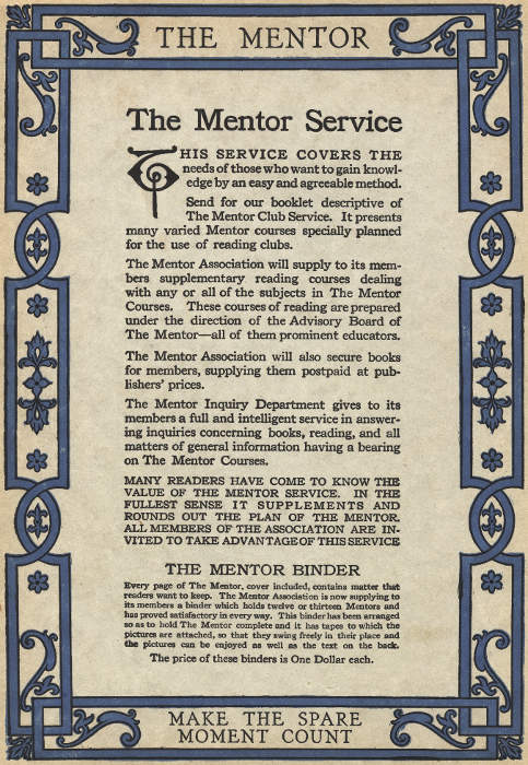 Back cover page: The Mentor Service